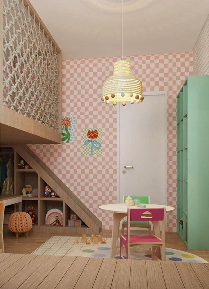 Papel de Parede Infantil - Xadrez Rosa