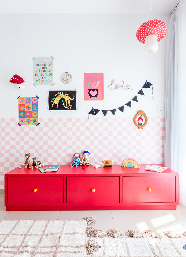 Papel de Parede Infantil - Xadrez Rosa