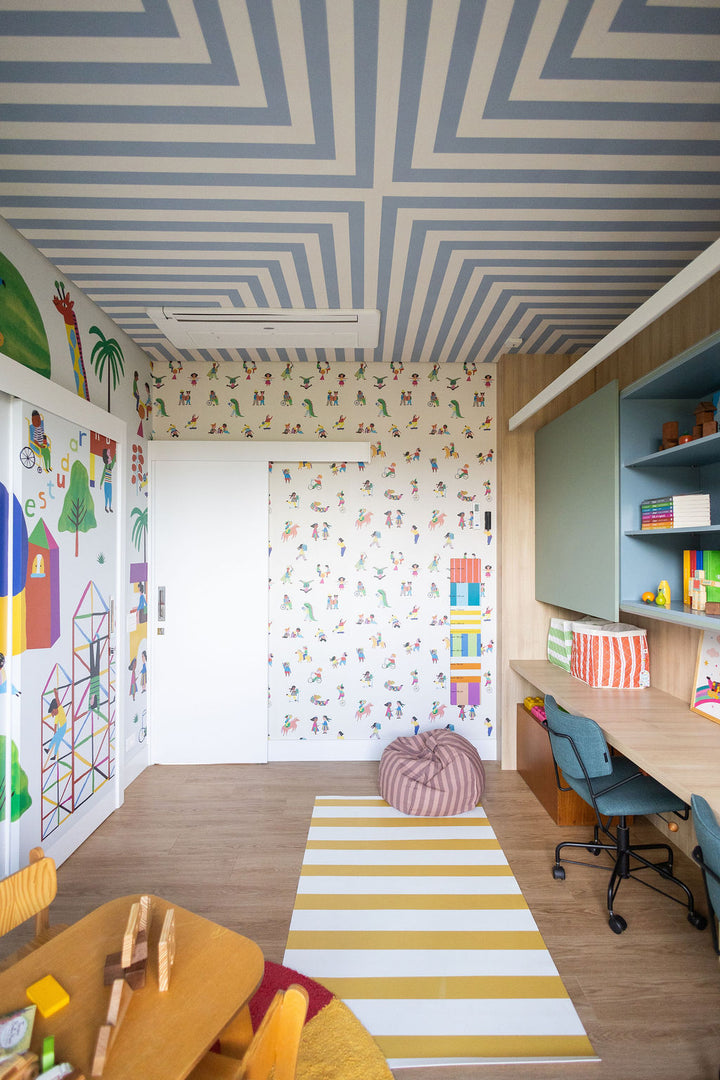 Papel de Parede Infantil - Listrado Largo Regular Azul Mar