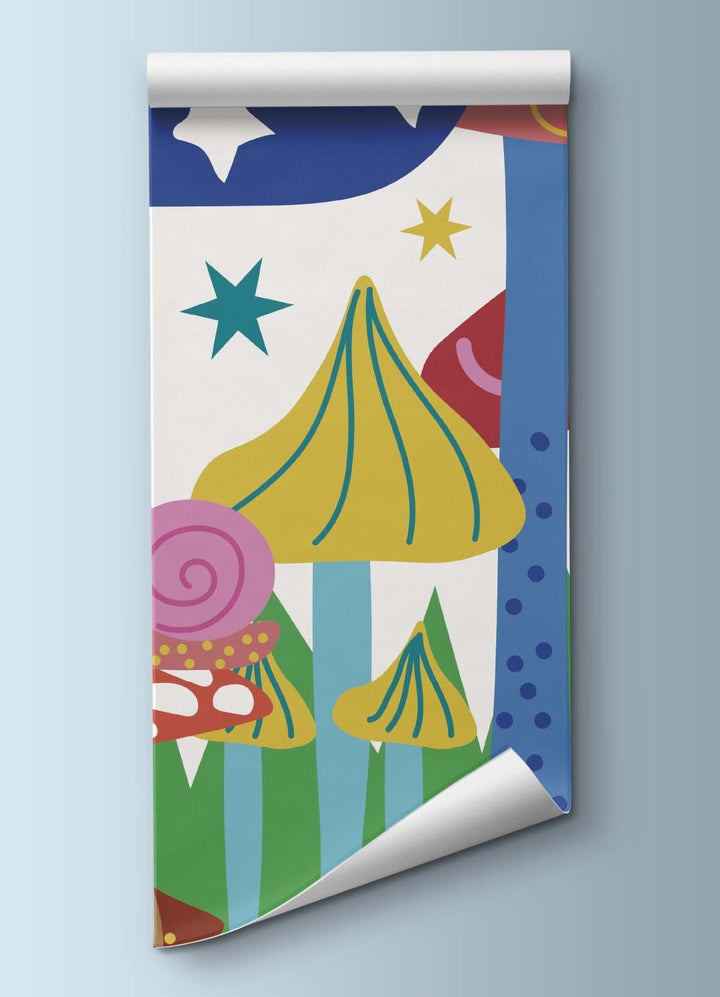 Papel de Parede Infantil Floresta de Cogumelos - Painel