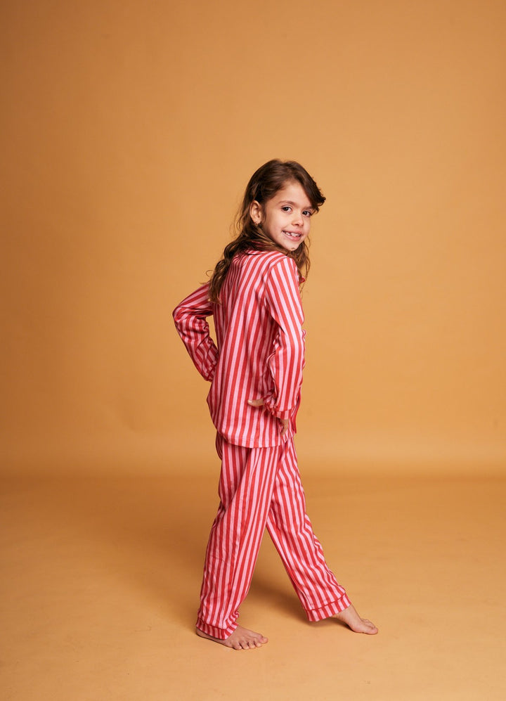 Pijama Americano Infantil Longo - Listrado Framboesa