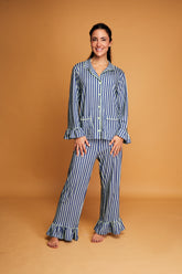 Pijama Americano com Babado Adulto Longo - Listrado Cósmico