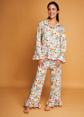 Pijama Americano com Babado Adulto Longo - Canteiro de Flores