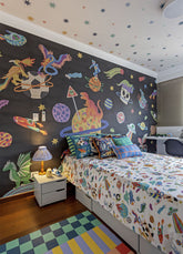 Papel de Parede Infantil Aventura Cósmica Preto - Painel