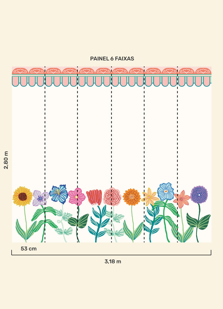 Papel de Parede Infantil Quintal Florido - Painel
