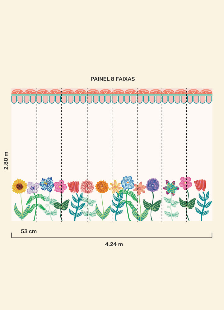 Papel de Parede Infantil Quintal Florido - Painel