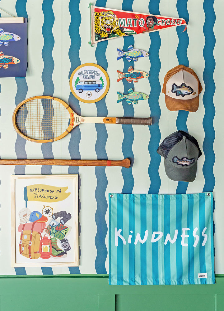 Papel de Parede Infantil - Listrado Ondas Acampamento
