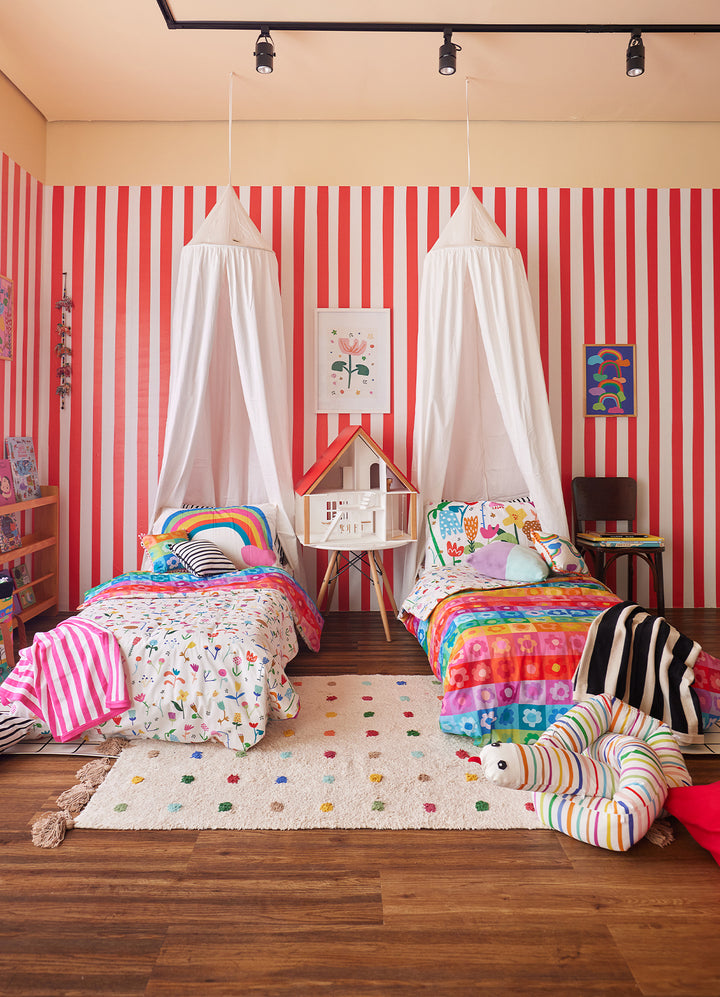 Papel de Parede Infantil - Listrado Largo Irregular Vermelho