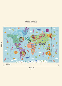 Papel de Parede Infantil Mapa-Múndi Dragões - Painel