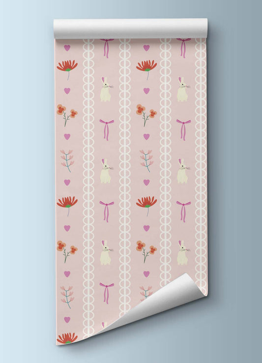 Papel de Parede Infantil - Flores e Coelhinhos