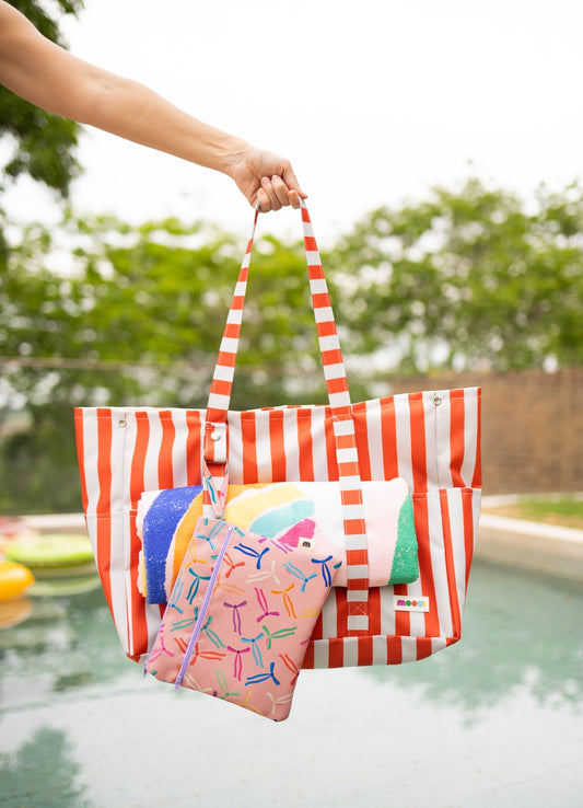 Bolsa de Praia Grande - Listrado Vermelho