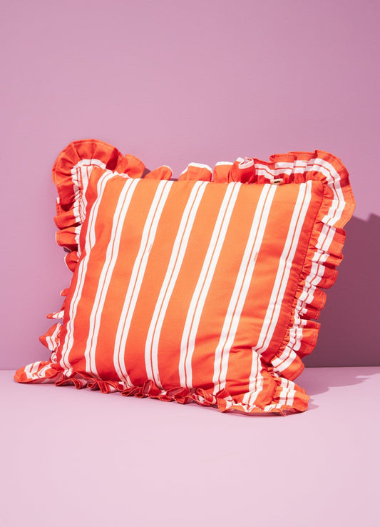 Almofada com Babado - Listrado Carmin