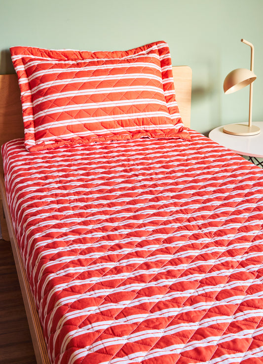 Jogo de Colcha Elástico - Listrado Carmim