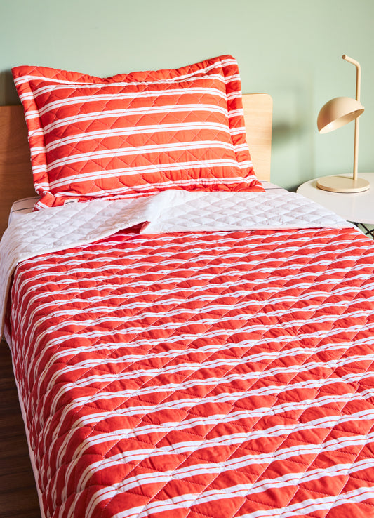 Jogo de Colcha - Listrado Carmim