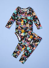 Conjunto Body Manga Longa - Aventura Cósmica Preto