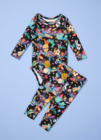 Conjunto Body Manga Longa - Aventura Cósmica Preto