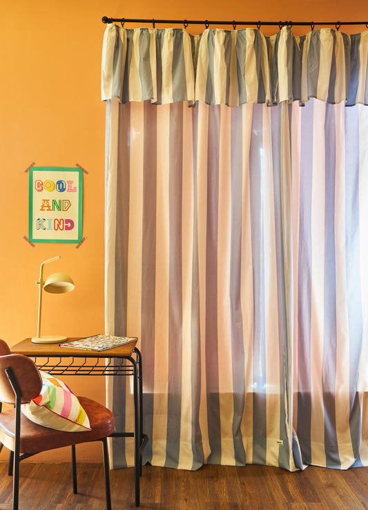 Cortina com Babado - Listrado Azul Oceano