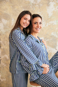 Pijama Americano com Babado Adulto Longo - Listrado Cósmico