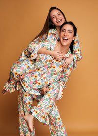 Pijama Americano com Babado Adulto Longo - Canteiro de Flores