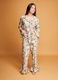 Pijama Americano com Babado Adulto Longo - Canteiro de Flores