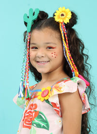 Enfeite de Cabelo de Festa Junina - Cacto e Girassol