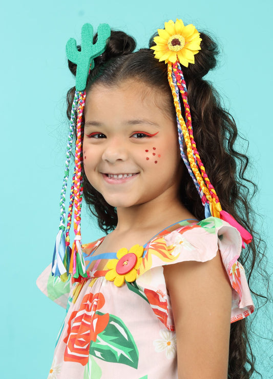 Enfeite de Cabelo de Festa Junina - Cacto e Girassol