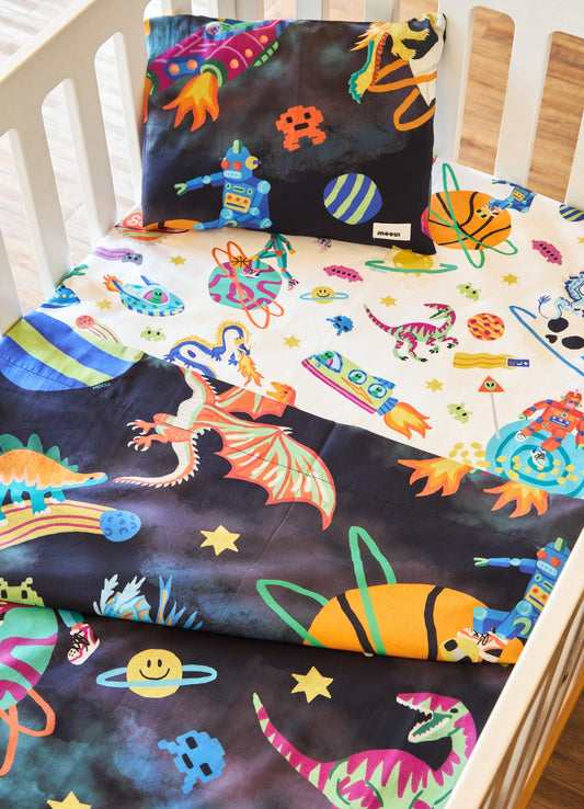 Jogo de Cama Berço Trio - Aventura Cósmica Preto