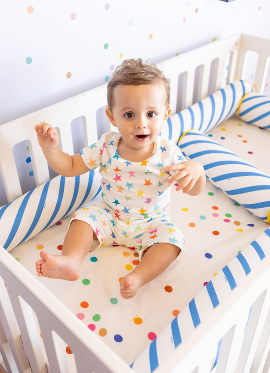 Kit Berço Rolinho - Listrado Anil