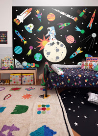 Papel de Parede Infantil Corrida Espacial Preto - Painel