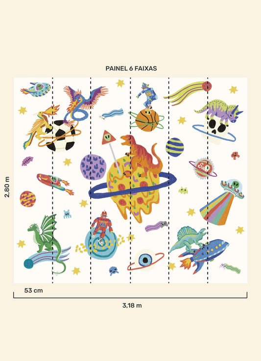 Papel de Parede Infantil Aventura Cósmica Off - Painel