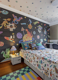 Papel de Parede Infantil Aventura Cósmica Preto - Painel