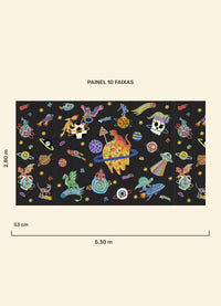 Papel de Parede Infantil Aventura Cósmica Preto - Painel