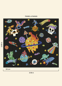 Papel de Parede Infantil Aventura Cósmica Preto - Painel