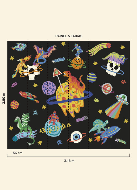 Papel de Parede Infantil Aventura Cósmica Preto - Painel