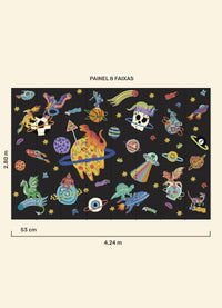 Papel de Parede Infantil Aventura Cósmica Preto - Painel