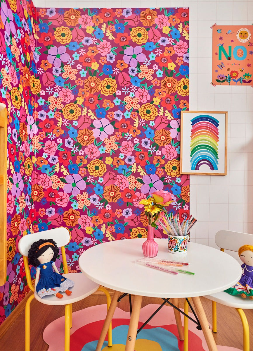 Papel de Parede Infantil - Buquê de Flores Roxo