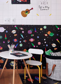 Papel de Parede Infantil - Cosmos Preto