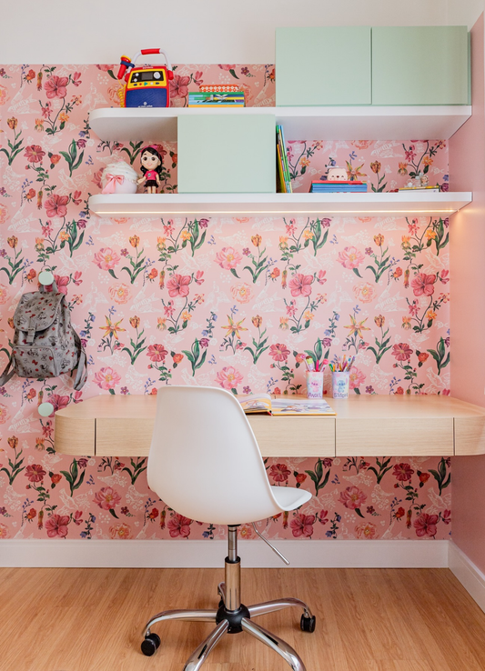 Papel de Parede Infantil - Floral Rosa Nathalie Lété