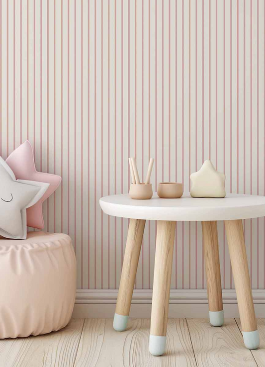 Papel de Parede Infantil - Listrado Fino Regular Rosa Doçura