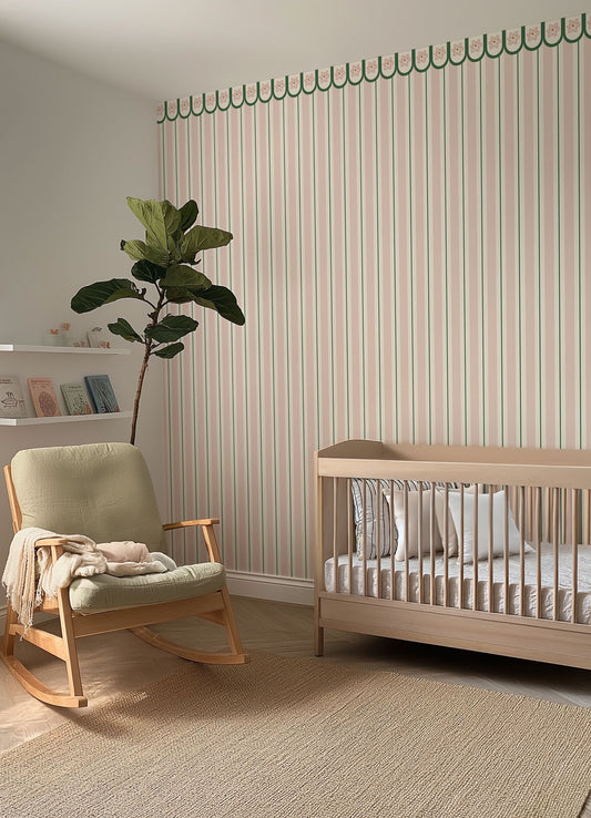 Papel de Parede Infantil - Listrado Broto de Rosas