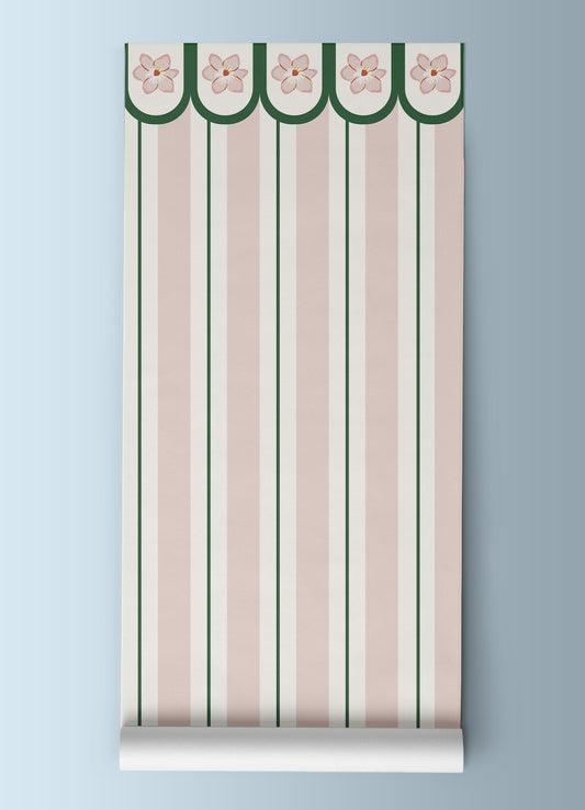 Papel de Parede Infantil - Listrado Broto de Rosas