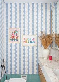 Papel de parede infantil - Listrado Ondas Azul Mar
