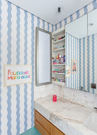 Papel de parede infantil - Listrado Ondas Azul Mar