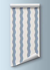 Papel de parede infantil - Listrado Ondas Azul Mar