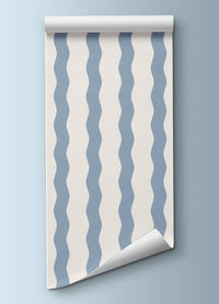 Papel de parede infantil - Listrado Ondas Azul Mar