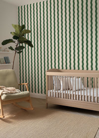 Papel de Parede Infantil - Listrado Ondas Verde Pinheiro