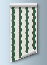Papel de Parede Infantil - Listrado Ondas Verde Pinheiro