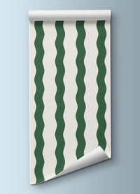 Papel de Parede Infantil - Listrado Ondas Verde Pinheiro