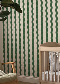 Papel de Parede Infantil - Listrado Ondas Verde Pinheiro