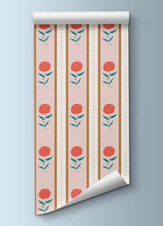Papel de Parede Infantil - Listrado Roseira